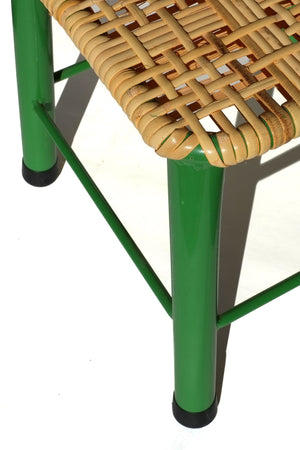 rattan stool - 12" green metal legs