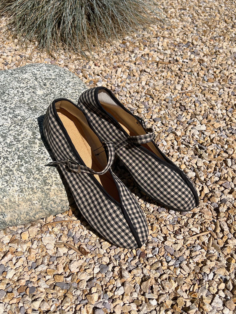 *PREORDER* theater shoes with straps- black cream gingham