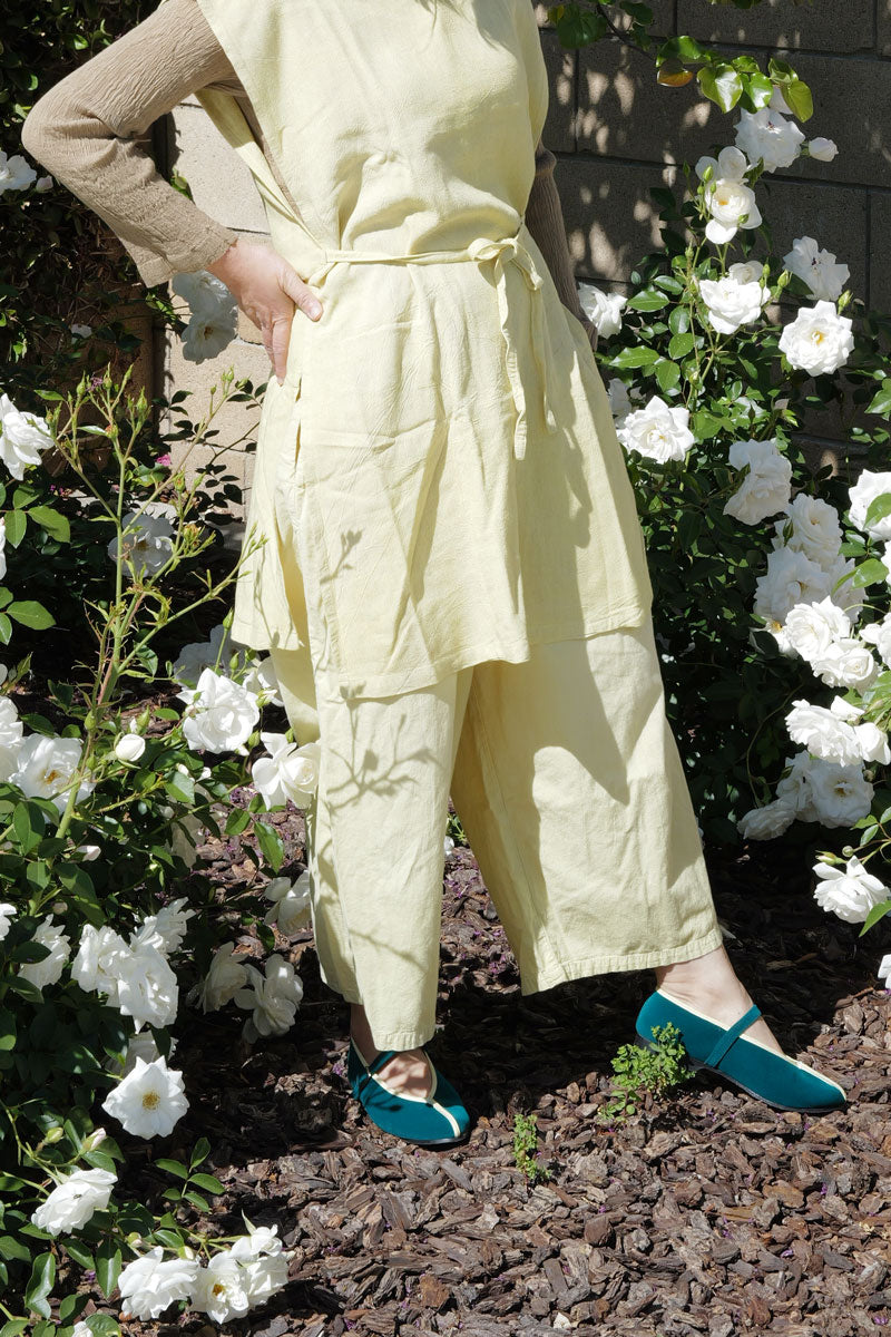 theater shoes with straps- emerald velvet and corn pipping