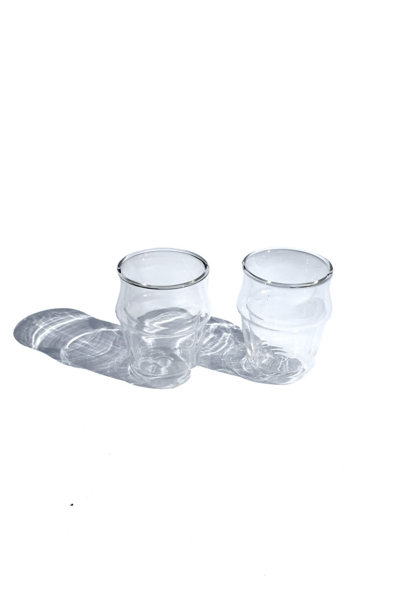 bamboo shaped, double-walled glass cups - short (set of 2)