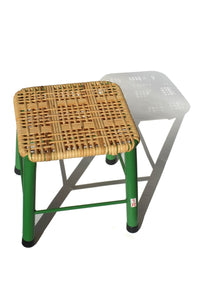 rattan stool - 12" green metal legs