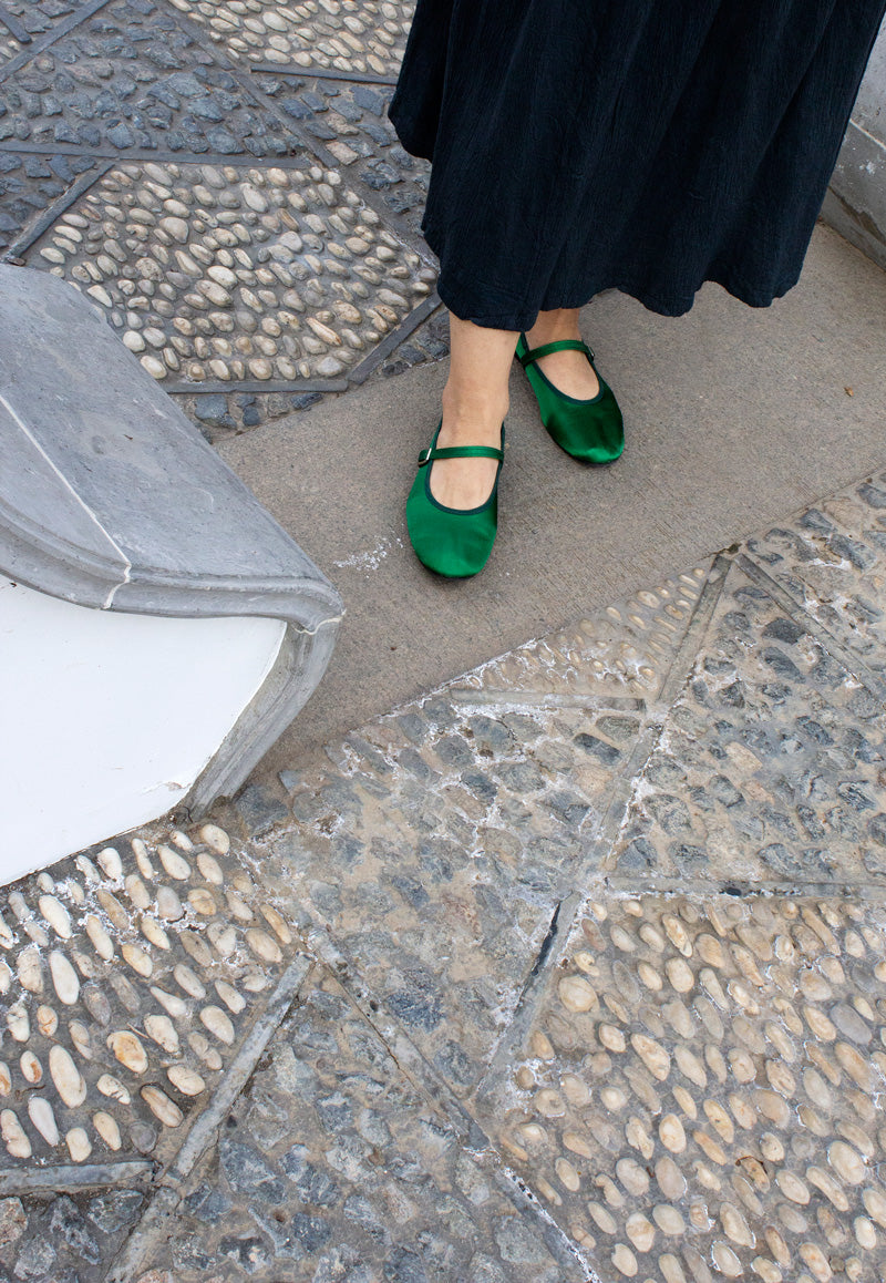 mary jane flats - satin green The Wax Apple mary jane flats - satin green The Wax Apple