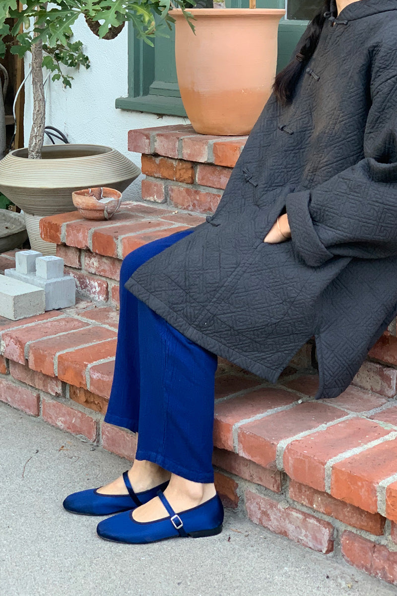 mary jane flats satin navy The Wax Apple