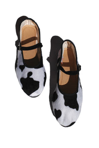 mary jane flats - faux black and white cowhide