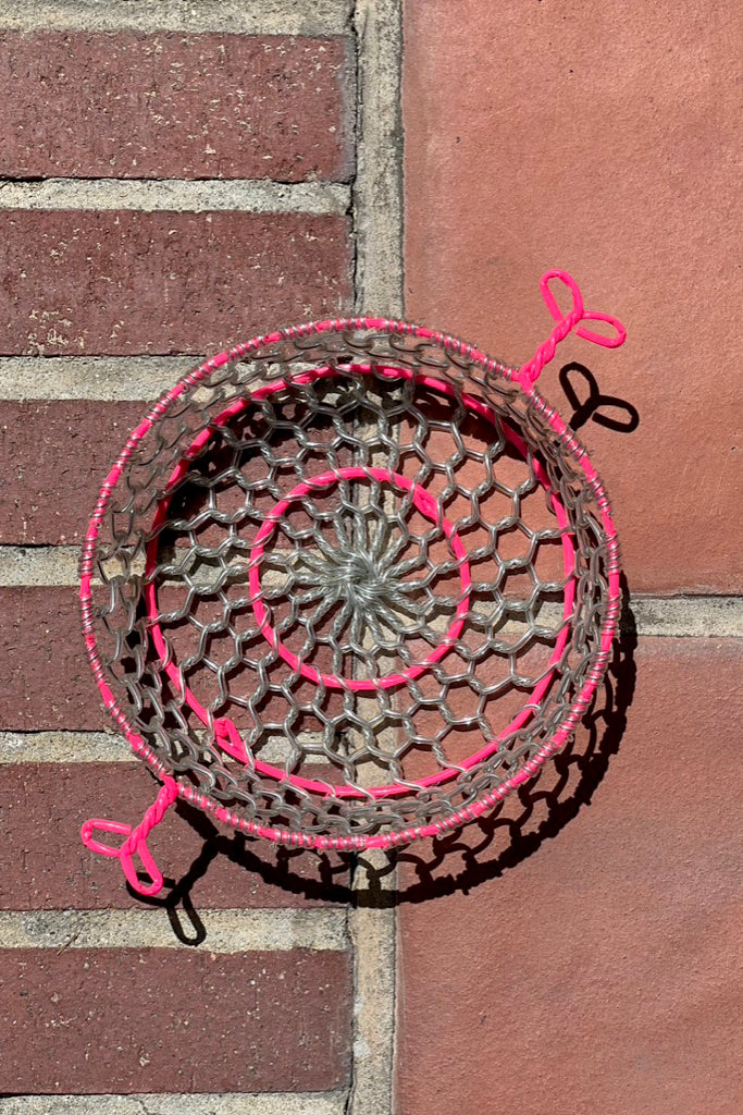 handwoven metal wire basket - infinity handle