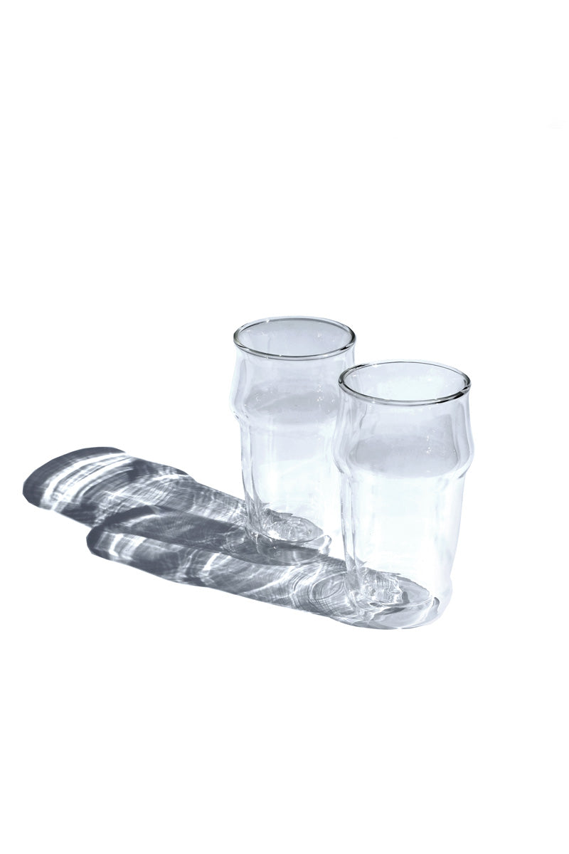 bamboo shaped, double-walled glass cups - tall (set of 2)