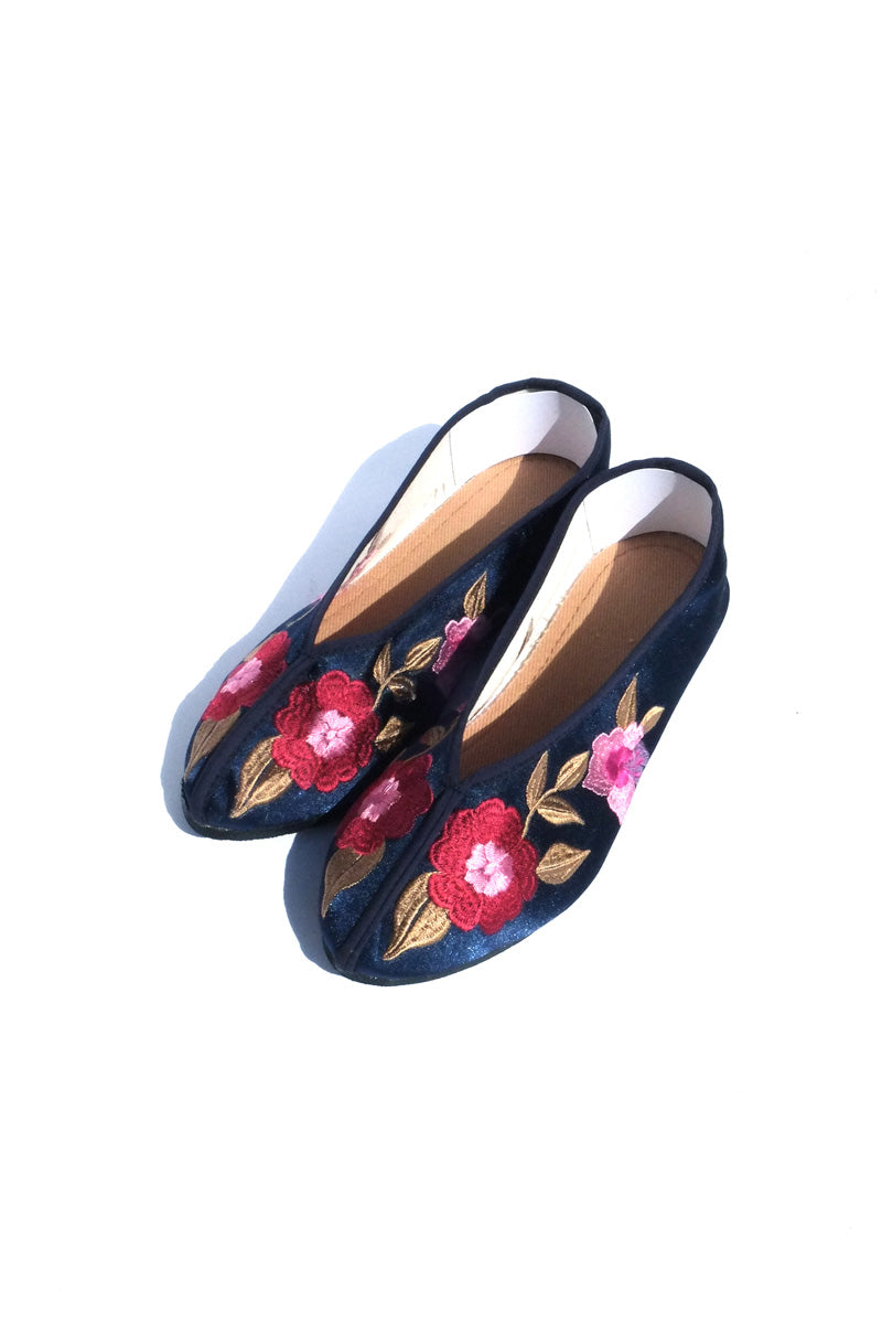 embroidered theater shoes - navy