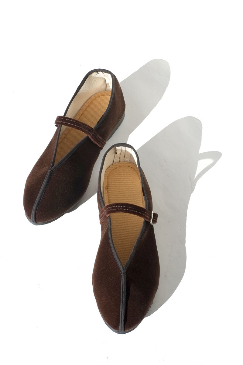 theater shoes with straps- brown velvet and black The Wax Apple theater shoes with straps- brown velvet and black The Wax Apple